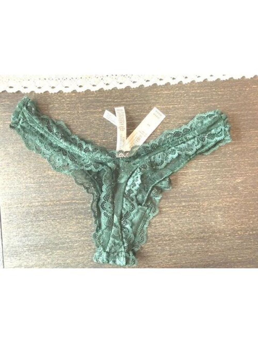 NWT Victoria's Secret lace and sparkly green size Small thong